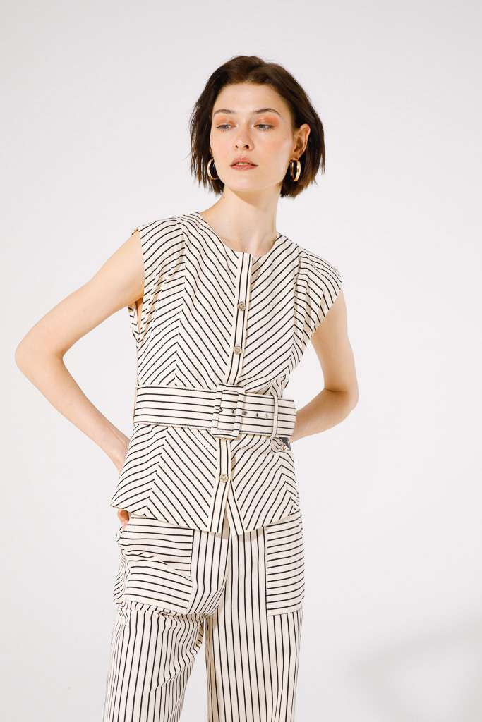 Goa Goa Jambo Beige/Black Stripe Top With Belt